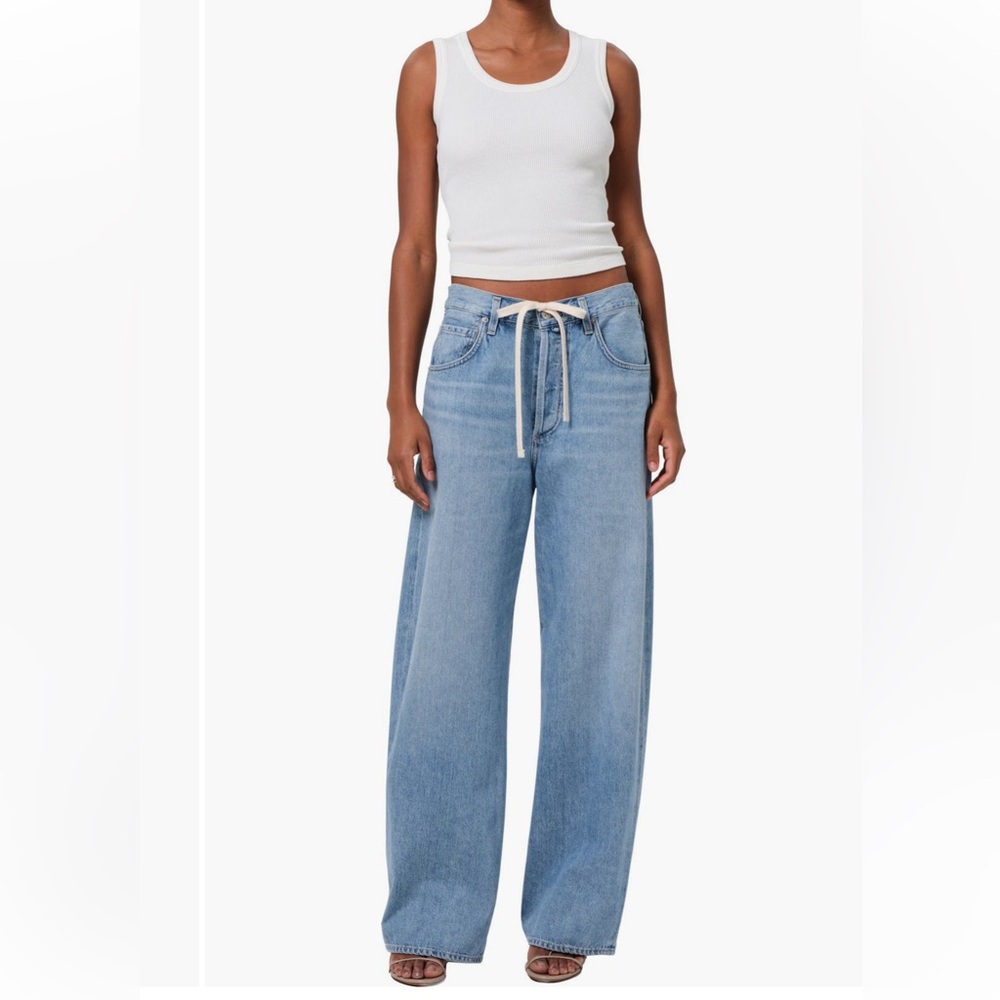 Citizens Of Humanity Brynn Drawstring High Waist Wide Leg Jeans in Light Indigo